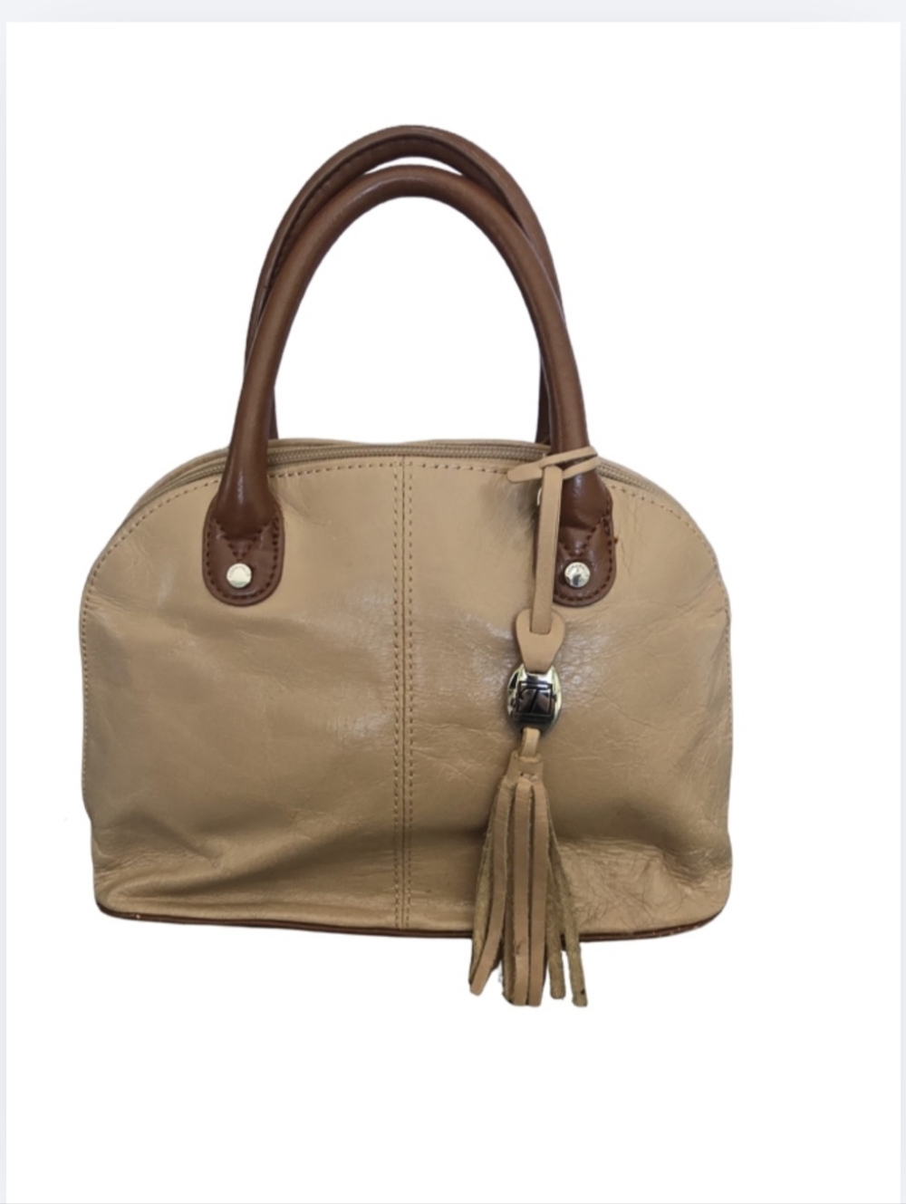 Tignanello Vintage Bag Pebble Leather Dome Satchel Tan Brown Tassel Purse